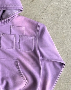 Sudadera con capucha unisex morada de felpa francesa con cremallera, estilo oversize, informal, de color liso, con bolsillos, para otoño, de poliéster. - Product Image 4