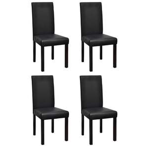 Ensemble de 4 chaises de salle à manger noires avec structure en bois et assise en similicuir, taille standard - Product Image 1