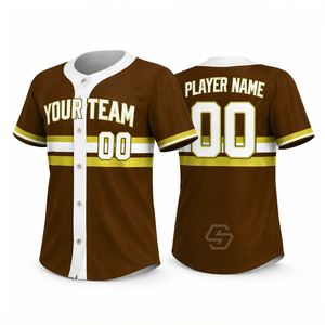 Maillot de baseball personnalisé marron doré, impression par sublimation, unisexe adulte, polyester anti-humidité, manches courtes, nom de l'équipe - Product Image 1