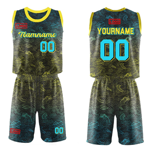Ensemble d'uniformes de basketball respirants pour hommes, couleur personnalisée, 100 % polyester, anti-humidité, sans manches, coupe athlétique, col en V, imprimé - Product Image 1
