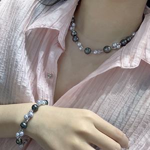 Conjunto de Joyería de Moda Japonesa Importada, Cadena de Perlas de Agua Dulce Gris Platino de Alta Calidad, 3-12 mm, Casi Impecable - Product Image 1