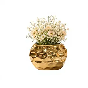 Vase en céramique texturé à bulles dorées moderne, vase décoratif pour la décoration de la maison, salon, table basse, table à manger, chambre à coucher - Product Image 1
