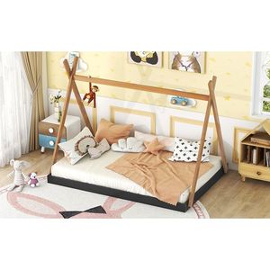 Letto a tenda nero e marrone a grandezza naturale con struttura triangolare per bambini - Product Image 4