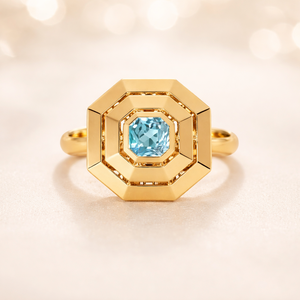 Anillo de promesa apilable hecho a mano con topacio azul cuadrado, plata de ley 925, chapado en oro de 18k, para mujer - Product Image 2