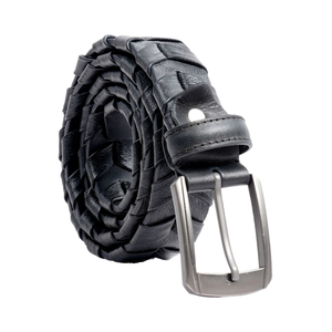 Cinturones Trenzados de Cuero Genuino de Alta Calidad para Hombre 2026, Cinturón Casual Negro Personalizado con Patrón de Tejido, Venta al Por Mayor OEM - Product Image 1