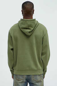 เสื้อฮู้ดดี้พรีเมียมสีดำเขียวมะกอก  รักษ์โลก กันลม ระบายอากาศได้ดี  แบบ unisex  มีเชือกผูกแบบกำหนดเอง  กระเป๋าจิงโจ้  ทรงยาว - Product Image 6