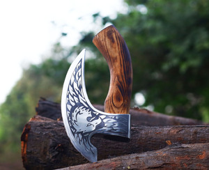 Cuchillo para Pizza Vikingo de Acero al Carbono Forjado a Mano, Hoja Grabada, Funda de Cuero, Cortador de Pizza Artesanal de Primera Calidad, Resistente - Product Image 3