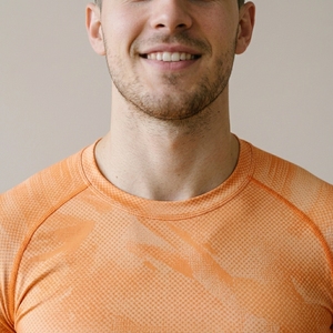 Men Front <b>Logo</b> Long Sleeve Orange Slim Fit O-Neck Compression Sporty Quick Dry Polyester Solid Color Gym Wear - Product Image 3