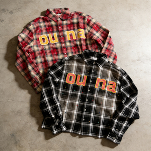 Ouna Plaid Long Sleeve TShirt Men's Cotton Flannel Embroidered Casual Regular Fit Front Logo Patterned Design - Product Image 1