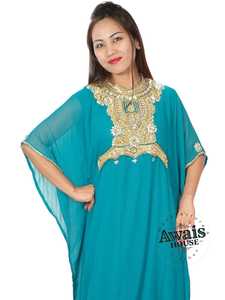 Robe Kaftan Abaya en Chiffon pour Femmes, Simple et Élégante, Col Montant, Manches Longues, Broderie de Paillettes, Applique, Couleur Unie - Product Image 1