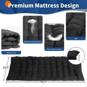 Lettino Pieghevole Portatile Nero con Materasso Morbido per Campeggio, Casa, Ufficio, Pisolino, Spiaggia, Viaggi, Lettino per Adulti - Product Image 3