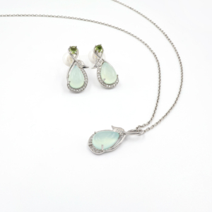 Ensemble de boucles d'oreilles pendantes en argent sterling 925 avec onyx bleu naturel et péridot, plaqué rhodium, bijoux fins OEM ODM - Product Image 6