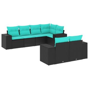 Juego de sofás de patio de ratán sintético negro de 7 piezas con cojines, elegantes muebles de exterior - Product Image 2