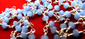 Blue Chalcedony Rondelle Faceted 3-4mm Hydro Quartz Beaded <b>Rosary</b> Chain - Product Image 5