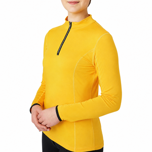 Women Yellow Equestrian Quarter Zip Riding <b>Top</b> Long Sleeve Horse Riding Training Shirt Stretch Performance Base Layer OEM - Product Image 2