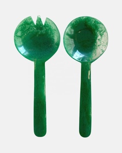 Resin Salad <b>Servers</b> Green Marble Texture Hand-Carved Set Dishwasher & Microwave Safe Eco-Friendly the Handmade Collection - Product Image 1