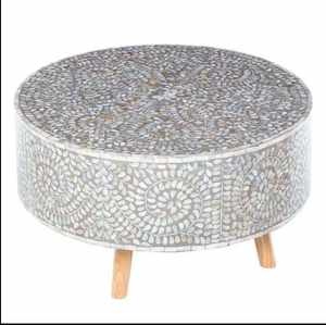 Mesa de Noche Artesanal con Incrustaciones de Hueso para Decoración Navideña del Hogar, Diseños Personalizados, Mesa de Noche de Estilo Antiguo con Incrustaciones de Hueso y Madreperla - Product Image 2