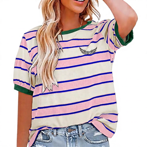 T-shirt sportif à manches courtes en fil teint avec logo aile, coupe ample, décontracté, pour homme, en tissu Oxford, coton tricoté écologique, col rond - Product Image 5