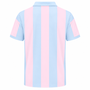 Camiseta Polo a Rayas Personalizada de Jack and Jill of America con Logotipo Bordado en la Parte Delantera, Azul Cielo y Rosa, Casual, Manga Corta para Mujer - Product Image 3