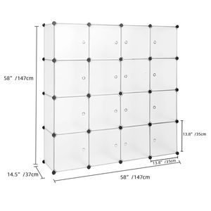Organizador de armario modular blanco, armario de plástico de 16 cubos, sistema de librería DIY, puerta, armarios portátiles, cubos de almacenamiento, estantería Cubby - Product Image 6