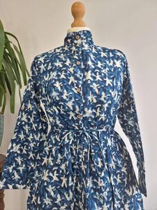 Vestido floral verde de longitud media de algodón puro, elegante, cómodo, estampado de bloques indios, botón informal transpirable para ropa de día de verano - Product Image 6