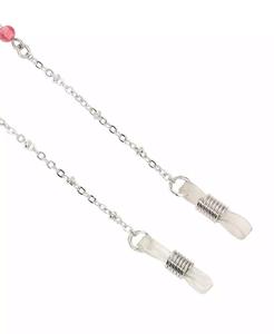 Collana con perline acriliche rosa rotonde a forma di zampe di cane color argento |   2028 - Product Image 3