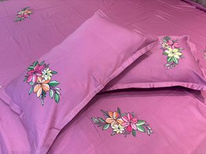 Petunia Floral Design Wine Color Embroidered Cotton Bedsheet <b>Set</b> Soft Luxury <b>Bedding</b> <b>Set</b> Queen Size High Quality - Product Image 3