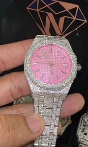 Montre pour femme Hip Hop avec cadran rose, boîtier octogonal, bracelet en acier inoxydable, mouvement à quartz analogique - Product Image 1