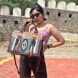 New Best Selling Hand Tooled Saddle Blanket Fringe <b>Tote</b> <b>Bag</b> for Women's High Quality Hand Woven Genuine Leather Shoulder Handbag - Product Image 3
