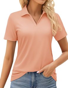 Polo de golf personnalisé pour femme, col en V, manches courtes, séchage rapide, UPF 50+, haut de tennis, OEM en gros - Product Image 1