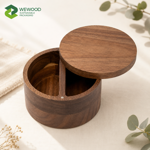 Boîte à épices double en bois d'acacia avec logo personnalisé, boîte de rangement pour assaisonnements en bois, fabricant OEM ODM - Product Image 1