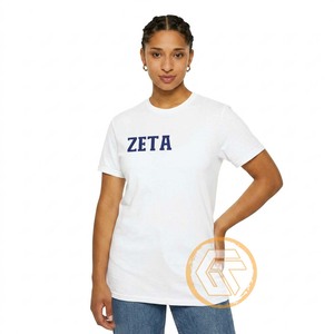 เสื้อยืดสตรีลายปัก Zeta Phi Beta Sorority ของ GREEK TREASURES ผ้าเจอร์ซีย์ลำลองคุณภาพสูง ระบายอากาศได้ดี ผ้าฝ้าย 100% พร้อมลายตัวอักษร - Product Image 1