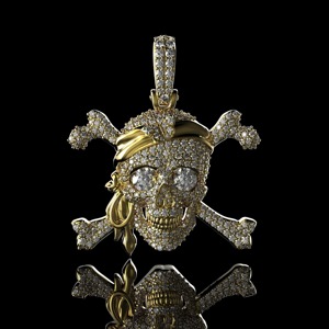 Collar con Colgante de Calavera Caribeña, Moissanita de Corte Brillante con Claridad VVS1 Certificada por GRA de 1.70ct, Collar de Calavera Gótica Hecho a Mano en Oro de 14K - Product Image 3