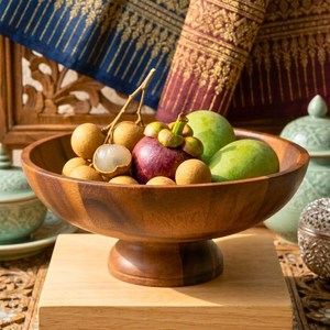 Grande corbeille à fruits sur piétement en bois d'acacia massif, bol de service surélevé pour centre de table de cuisine et décoration intérieure - Product Image 4