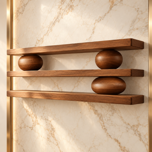Étagères murales flottantes en noyer naturel, supports sphériques sculpturaux, présentoir en bois à trois niveaux, décoration intérieure moderne, artisanat du bois - Product Image 2