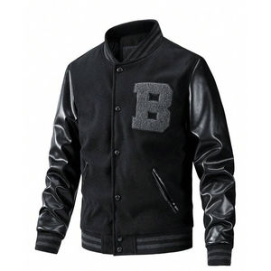Chaqueta Varsity de Béisbol Universitaria para Hombre, Personalizada con Logotipo, Mangas de Lona y Cuero, Bordado Negro, Azul Claro, OEM - Product Image 1
