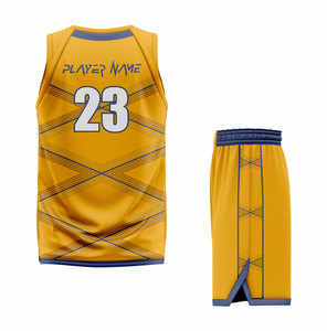 Team Basketball Jersey Set Yellow Blue Sublimated V-Neck Sleeveless Moisture Wicking Adult Unisex Athletic Wear - Product Image 2