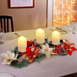 Romantico Centrotavola Natalizio con 3 Candele Senza Fiamma a Forma di Poinsettia, Portacandele Natalizi per Decorazioni da Tavola per Feste - Product Image 2