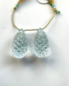 Aigue-marine naturelle, 2 pièces, gouttes sculptées fantaisie, pierres précieuses pour la fabrication de bijoux fins - Product Image 1