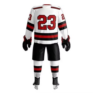 Ensemble de maillots de hockey sur glace pour hommes, blanc, rouge, noir, rayé, manches longues, sublimé, évacuant l'humidité, numéro 23, coupe régulière pour adultes - Product Image 2