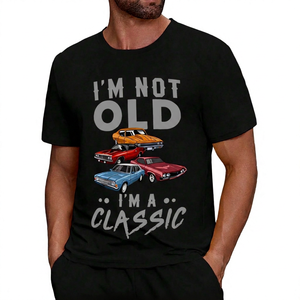 T-shirt pour homme « Je ne suis pas vieux, je suis un classique » avec imprimé voitures vintage, décontracté, manches courtes, col rond, coupe classique - Product Image 3