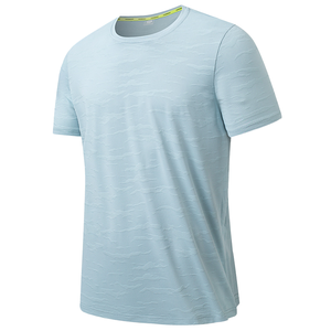 Camiseta Azul Claro para Hombre, de Algodón, Manga Corta, Cuello Redondo, Corte Regular, Ropa Deportiva Informal, Lisa - Product Image 1