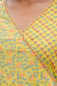 Premium Yellow 60x60 Cotton Angrakha Anarkali Suit Set with Printed <b>Kurta</b> Pants and Elegant Dupatta for <b>Women</b> - Product Image 4