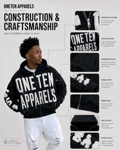 เสื้อฮู้ดดี้โอเวอร์ไซส์ผู้ชาย ONETEN APPARELS ผ้าฝ้ายถัก สไตล์สตรีทแวร์ มีซิป แต่งโลโก้ปักด้านหน้า - Product Image 4