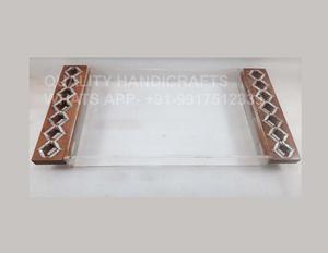 Plateau arabe vintage en bois fait main avec incrustations de nacre, artisanat authentique du Moyen-Orient, article cadeau - Product Image 6