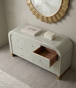 Buffet console arqué moderne avec aspect marbre pour salon, entrée et chambre à coucher - Product Image 3