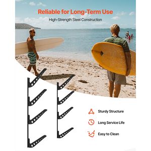 Porta Tavole da Surf a 4 Livelli in Metallo da Parete, Altezza Regolabile, Espositore Orizzontale e Organizzatore - Product Image 4