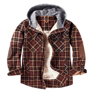 Custom <b>Men</b> Padded Lumber Jacket Casual Long Sleeve Plaid Flannel Fur Lined Button Warm Shirt Jackets - Product Image 4