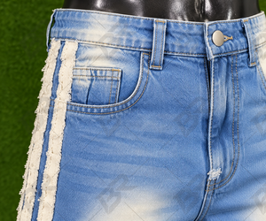 Shorts de Mezclilla Tejida de Lavado Claro, Corte Recto, Cintura Media, Franja Lateral, Ecológicos, Casuales, para Hombre, Verano, Otoño, Invierno - Product Image 4