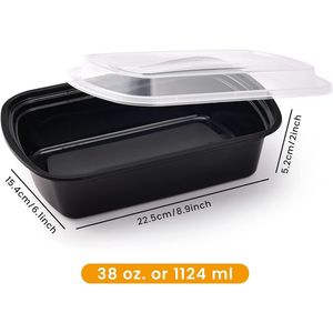 Contenitori per Alimenti in Plastica Riutilizzabili Extra Grandi da 38oz, Scatole Bento Usa e Getta con Coperchi per Conservazione Alimenti, Impilabili - Product Image 1